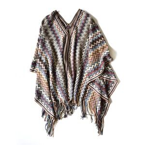 Kimberly C. Zig-Zag Fringe Knit Poncho